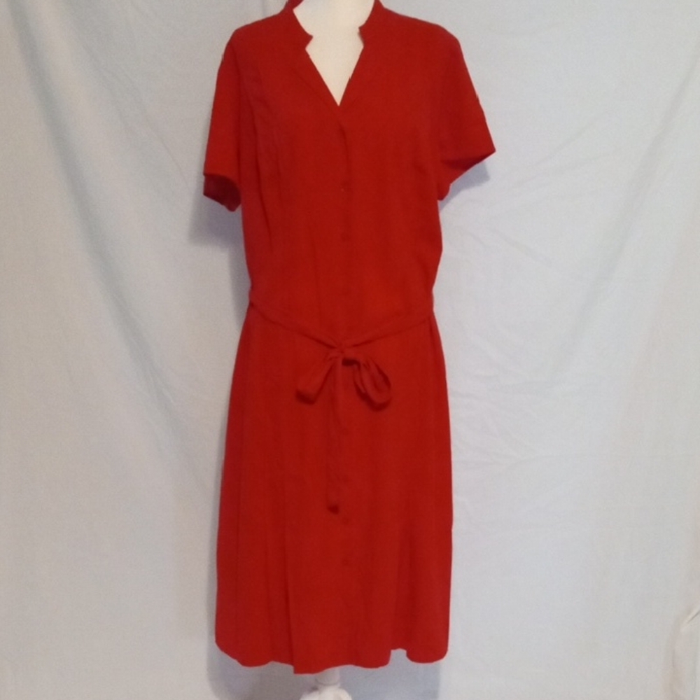 Dana Buchman Red A-Line Midi Dress with Tie Front